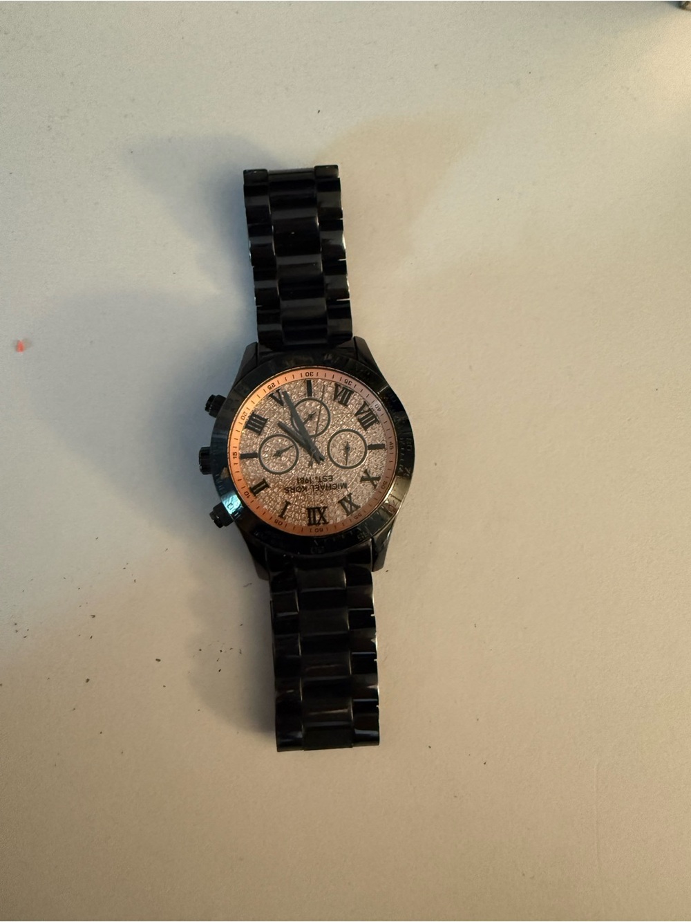 Michael Kors Black Bracelet Watch with Rose Gold Crystal Dial